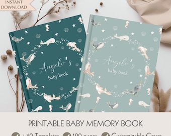 Ocean Baby Memory Book: Customizable Cover, First Year Milestones (Printable)