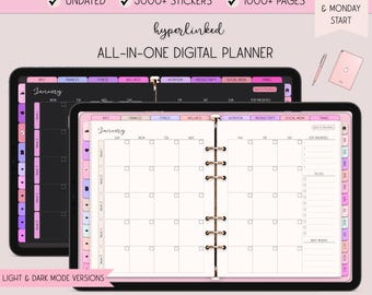 Dark Mode Digital Planner, Digital Life Planner, Undated Digital Planner for iPad, Goodnotes Planner, Goodnotes Template, Notability Planner