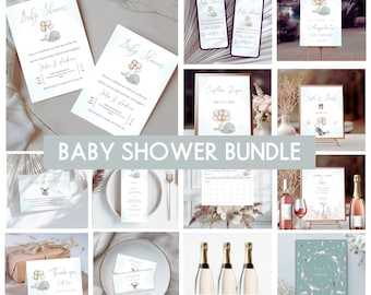 Ocean Whale Baby Shower Invitation Bundle (Editable Canva Template)