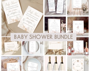 Floral Baby Shower Invitation Bundle: Pink & White (Canva Template)