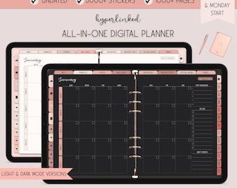 Dark Mode Digital Planner, Digital Life Planner, Undated Digital Planner for iPad, Notability Planner, Goodnotes Template, XODO Planner
