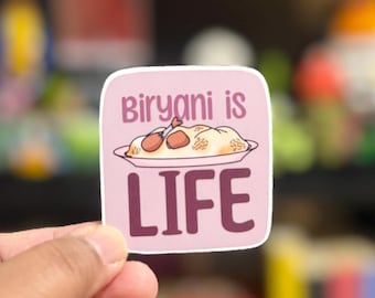 Pegatina "Biryani es vida" / Pegatina de comida divertida / Vinilo desi / Humor del sur de Asia / Arte pakistaní