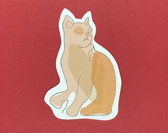 Line Art Brown Cat Sticker: Matte or Glossy Die Cut Decal