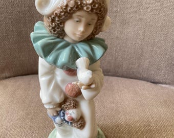 French Clown Figurine Pierrot Vintage Ceramic Music Box Japan