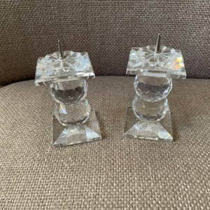 Vintage Swarovski Crystal Candlestick Pair Unboxed Signed Retired