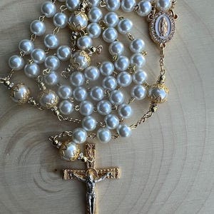 Beautiful Rosary to Our Lady of Guadalupe handmade in white crystal pearls/Catholic Rosary/Wedding/Unique Design/Catholic Gift/Anniversary
