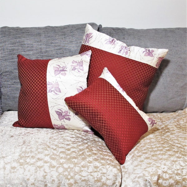 Ensemble coussins maison décor satin soie, coussins de luxe en soie japonaise satin italien, coussin rouge soie chambre à coucher salon, fabriqués en Italie tissus