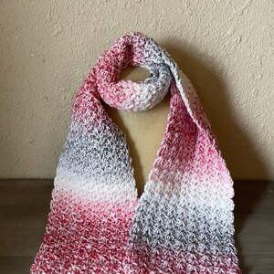 Elegant Red, Gray and White Crochet Scarf