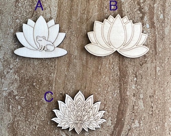 Wood Lotus Cutout, Laser Cut Wood Shape, Unfinished Wood