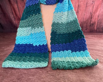 Handmade Scarf in Cool Blue and Green Tones