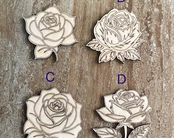 Wood Rose Cutout, Rose Shape, Wooden Rose, Craft Rose Shape