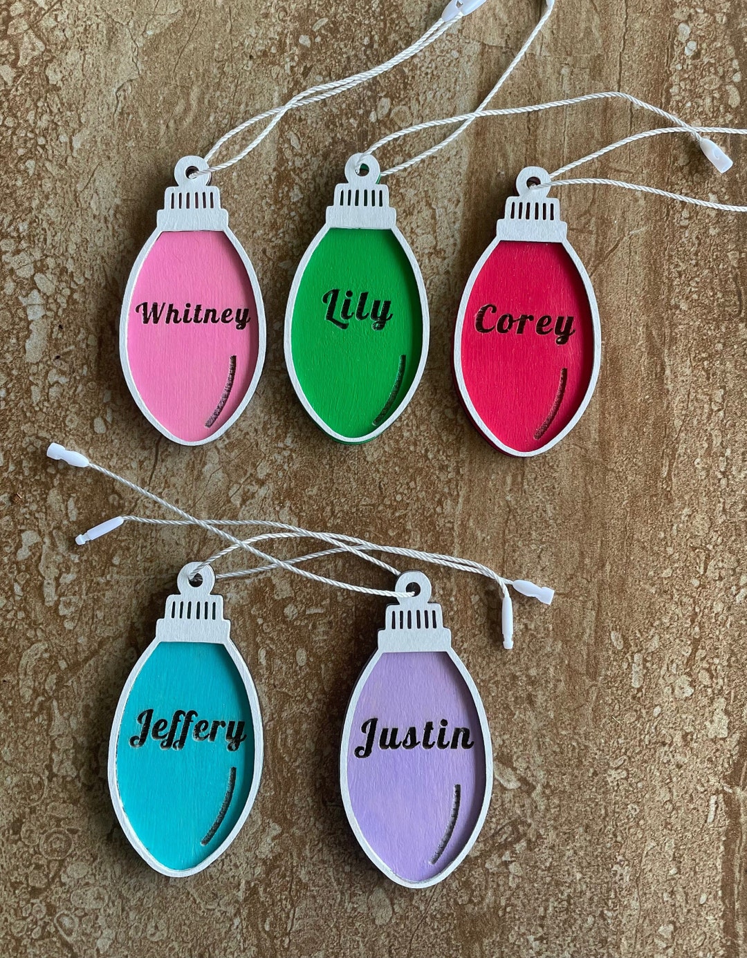 Christmas Lights Name Tags / Wooden Name Tags / Stocking Tags Etsy