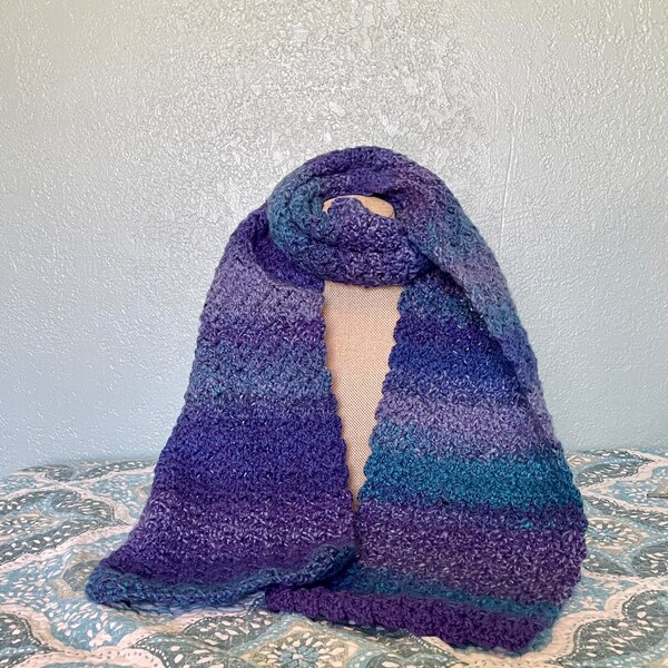 Chunky Purple and Teal handmade crochet scarf