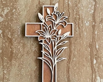 Wood Cross Wall Art, Rustic Christian Decor, Farmhouse Faith Sign, Religious Wall Hanging