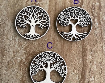 Wood tree of life cutout, tree wall art, round tree decor, laser cut wood sign, unfinished wood tree shape, craft supply