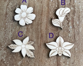 Wood Flower Cutout, Wooden Floral Wall Art, Craft Supply