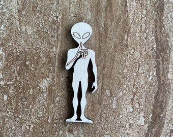 Wood alien cutout, unfinished wood alien shape, DIY alien craft supply, UFO wood cutout, outer space wall decor