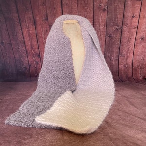 Elegant Gray and White Crochet Scarf