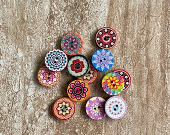 Mix of Colorful, Wooden Buttons / 3/4 inch / Craft, Sewing, Notions, Painted Buttons, Craft Supplies, Set of 25