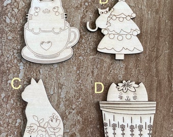 Wood Cat Cutout, Unfinished Wood, Cat Craft Shape