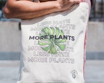 Less Hate More Plants Plant Tote Bag: Eco-Friendly Cotton Canvas Shopper
