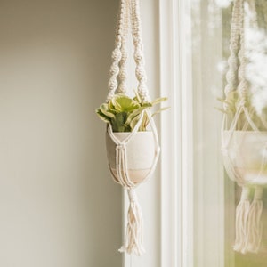 Handmade Macrame Plant Hanger - 100% Cotton Cord - Fits 8&quot; Pots - Wooden Ring Hanger - Boho Home Decor