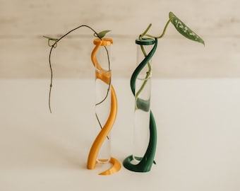 Handmade Plant Propagation Station: Glass Tubes, Emerald Green & Gold Options
