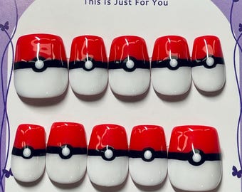Red and White Battle Ball Cosplay False Nails