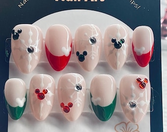 Custom Christmas Magical Mouse Icons and Snowflakes False Nails