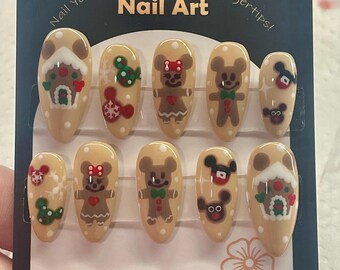 Custom Christmas Mouse Gingerbread Icons False Nails