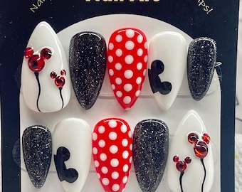 Custom Hidden Mouse Balloon Polka Dot False Nails
