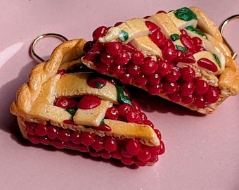 Cottagecore Cherry Pie Earrings, Statement Dangle Earrings, Food Jewelry, Polymer Clay Earrings, Cute Earrings, Gifts for Her