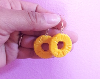 Pineapple Slice Earrings, Statement Dangle Earrings, Cute Kawaii Fruit Jewelry, Summer Earrings, Food Jewelry