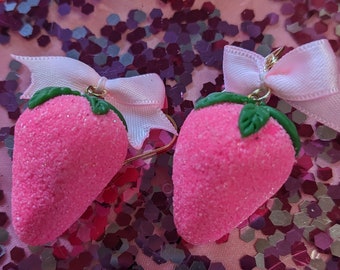 Pink Sugar Strawberry Earrings, Birthday/Holiday/Special Occasion Gift, Statement Earrings