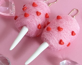Sweetheart Cotton Candy Heart Sprinkle Earrings Whimsical Valentine's Jewelry