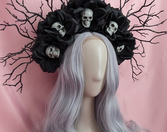 Haunted Forest Crown, Gothic Fairy Crown, Cosplay, Halloween, Renfaire Costume, Fantasy Headdress, Gothic Fairy Headpiece, Flower Crown
