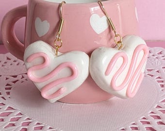 White Chocolate Heart Earrings Polymer Clay Valentine's Jewelry