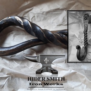 Hand Forged FIREPLACE POKER & Wall Hook Authentic Twisted Hot Forged Wrought Iron 12mm Blacksmith Hand Made in Tasmania Fire Poker