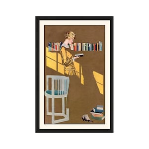 In The Library at Golden Hour- Vintage Art Deco Prints 11" x 17" - French Retro, Wall Art, Classic Vintage French Poster Home Decor Gift