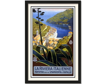 La Italian Riviera - Vintage Travel Art 11" x 17" - Vintage Wall Art, Wall Art Decor Prints, Room Wall Decor