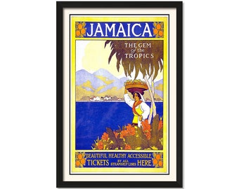 Jamaica, the Gem of the Tropics - Vintage Travel Art 11" x 17" - Vintage Wall Art, Wall Art Decor Prints, Room Wall Decor