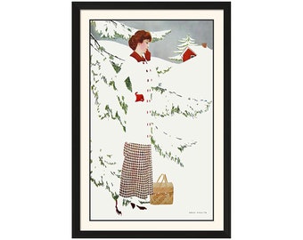 The Snowy Season - Vintage Art Deco Prints - 11" x 17" - French Retro, Wall Art, Classic Vintage French Poster