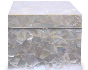 Large Laminated Mother of Pearl Lidded Box with Sterling Silver Trim