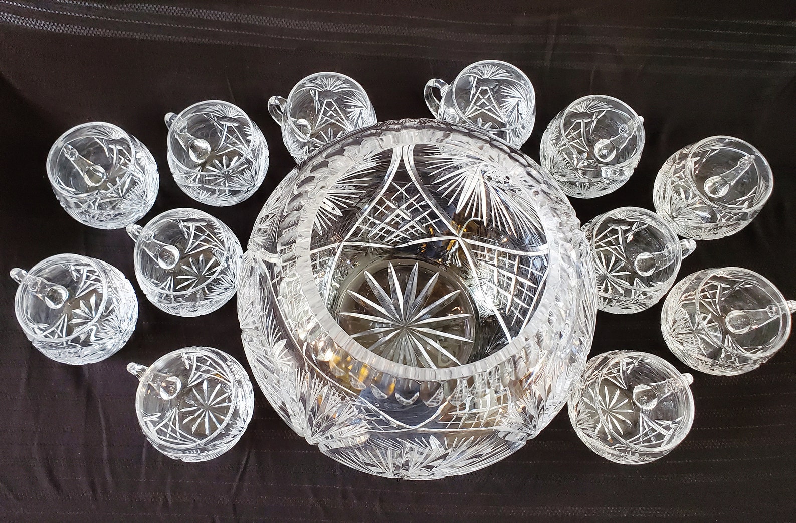 Lead Crystal Glass Hand Cut Punch Bowl Set Etsy