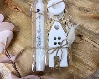 Stick candle with saying/wooden box/candle holder with heart