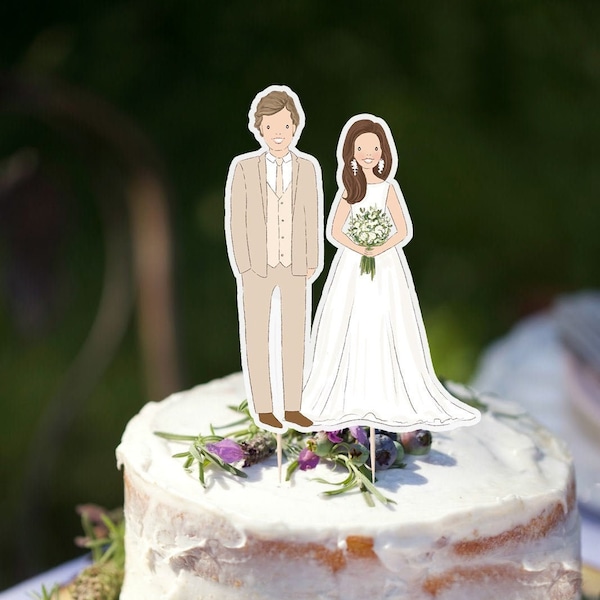 Topper de gâteau de mariage mariée et marié, topper de gâteau de mariée et de marié, toppers de gâteau de portrait d’aquarelle personnalisé, figures de mariage de couple