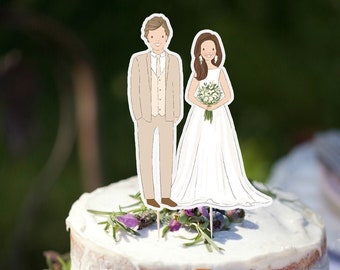 Hochzeitstorte Topper Braut und Bräutigam, Braut und Bräutigam Tortendeko, Individuell gefertigte Aquarell Portrait Cake Topper, Paar Hochzeitsfiguren