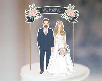 Wedding Cake Toppers Bride and Groom Couple portrait wedding engagement cake topper drawing Custom Personalized wedding figurine cake topper