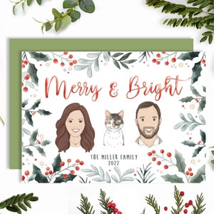 Familie kerstkaart portret, aangepaste familievakantie tekening, familieportret kerstkaart, DIY afdrukbare kerstkaart, vakantiecadeau