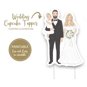 Wedding Couple Printable Cake Topper, Bride and Groom cake topper custom portrait, Wedding Couple Cake Topper Custom Drawing, DIY Wedding